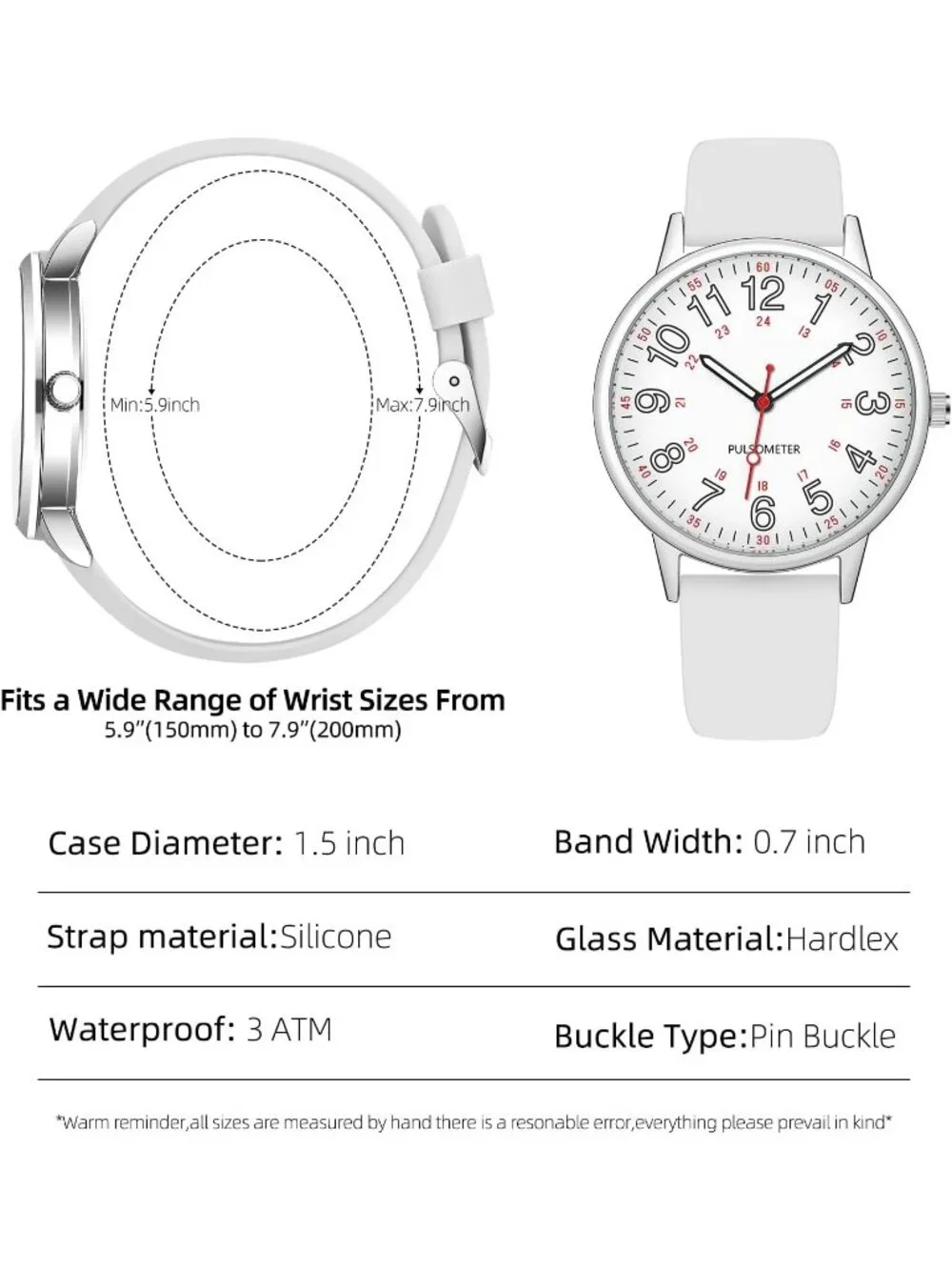Unisex White Waterproof Analog Luminouse Easy Read Dial Quartz Dress Wrist Watch